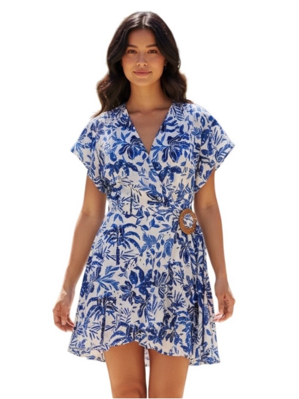 J.Marie Blue Floral Hayden Wrap Romper Size M